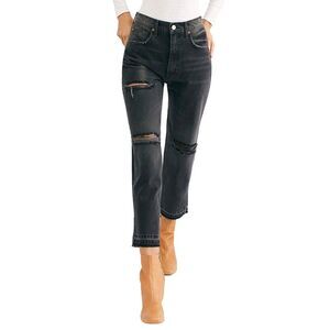 We The Free Womens Lita Denim Distressed Straight Leg Jeans Black 29